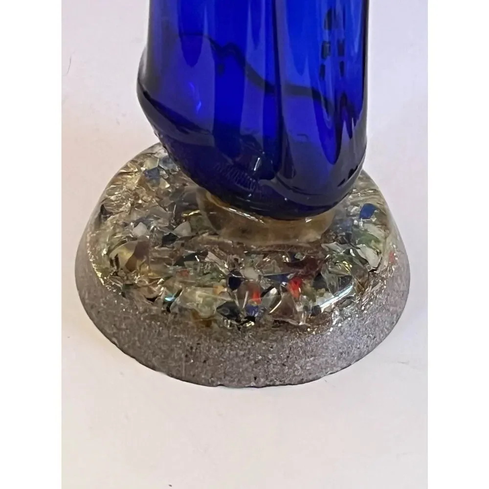 Mid Century Stretch Bottle Vase with Stone Resin Base UNUSUAL 24